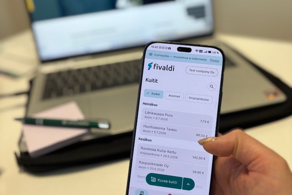 Fivaldi Mobiili -sovellus yrityksen taloushallintoon
